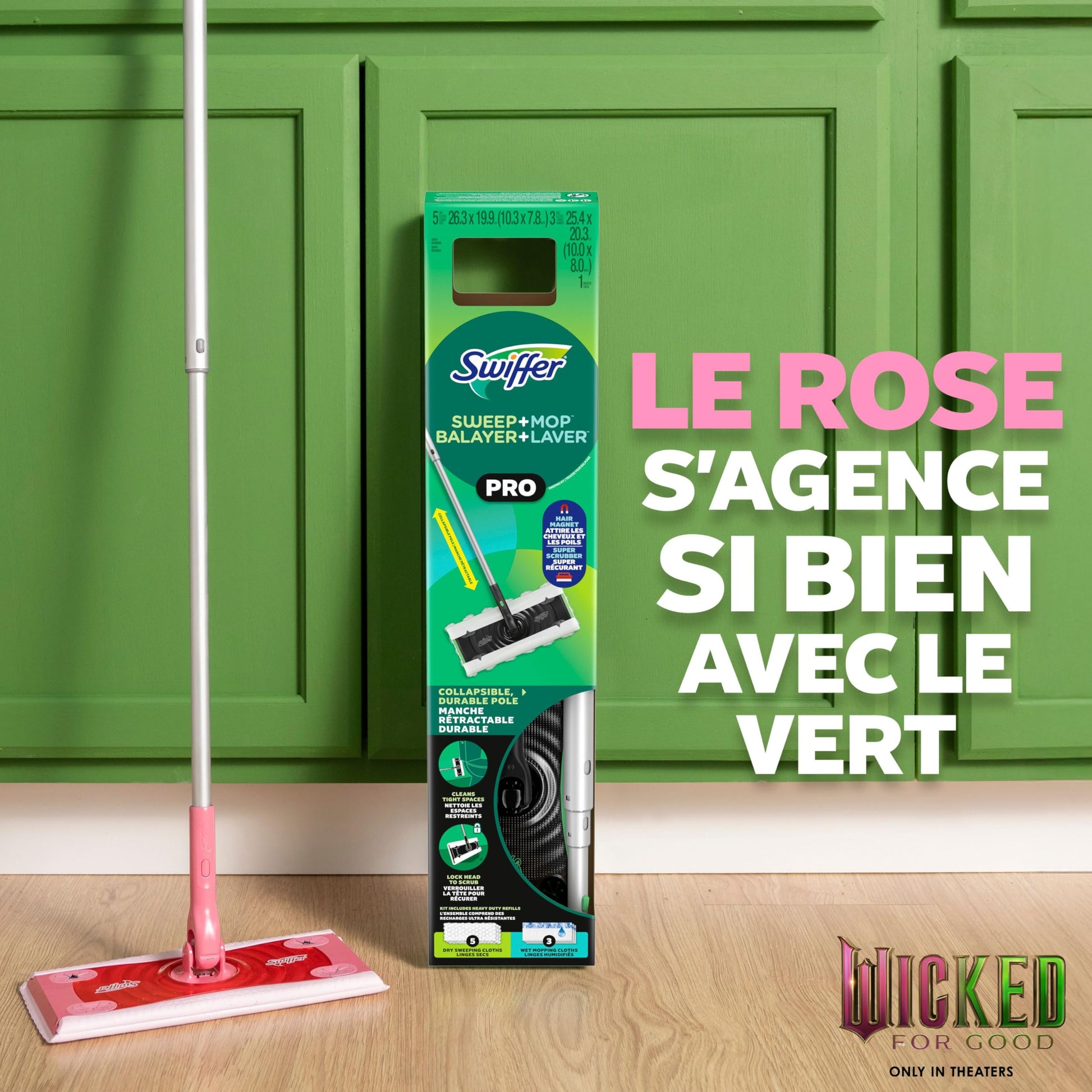 Swiffer Sweep and Mop Pro, 2-in-1 Floor Mopping , Multi-Surface Kit for Floor Cleaning, 5 Heavy Duty Dry Sweeping Cloths, 3 Heavy Duty Wet Mopping Cloths, Includes 1 Sweeper Device