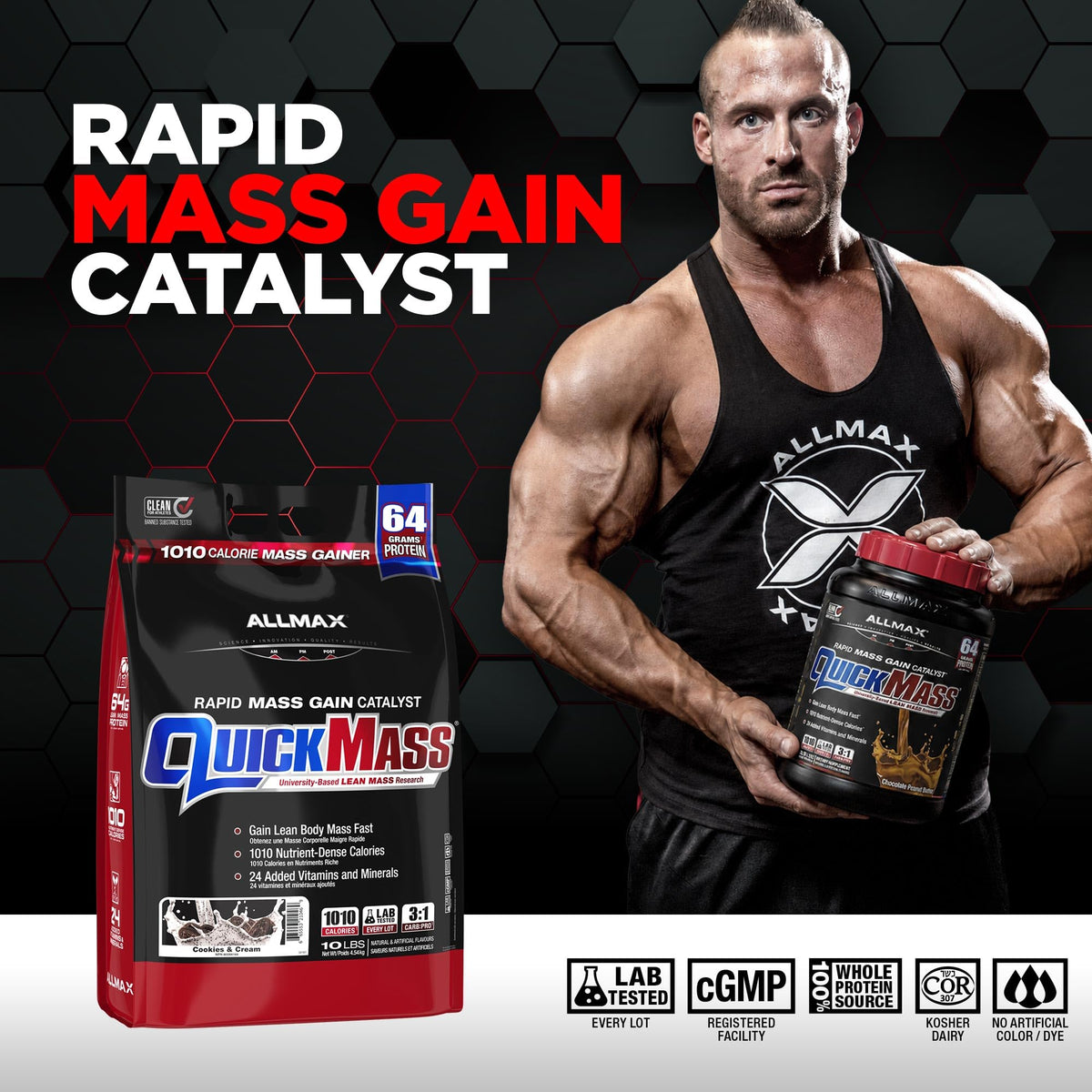 ALLMAX QUICKMASS Mass Gainer Powder, Vanilla, 3.5 lb