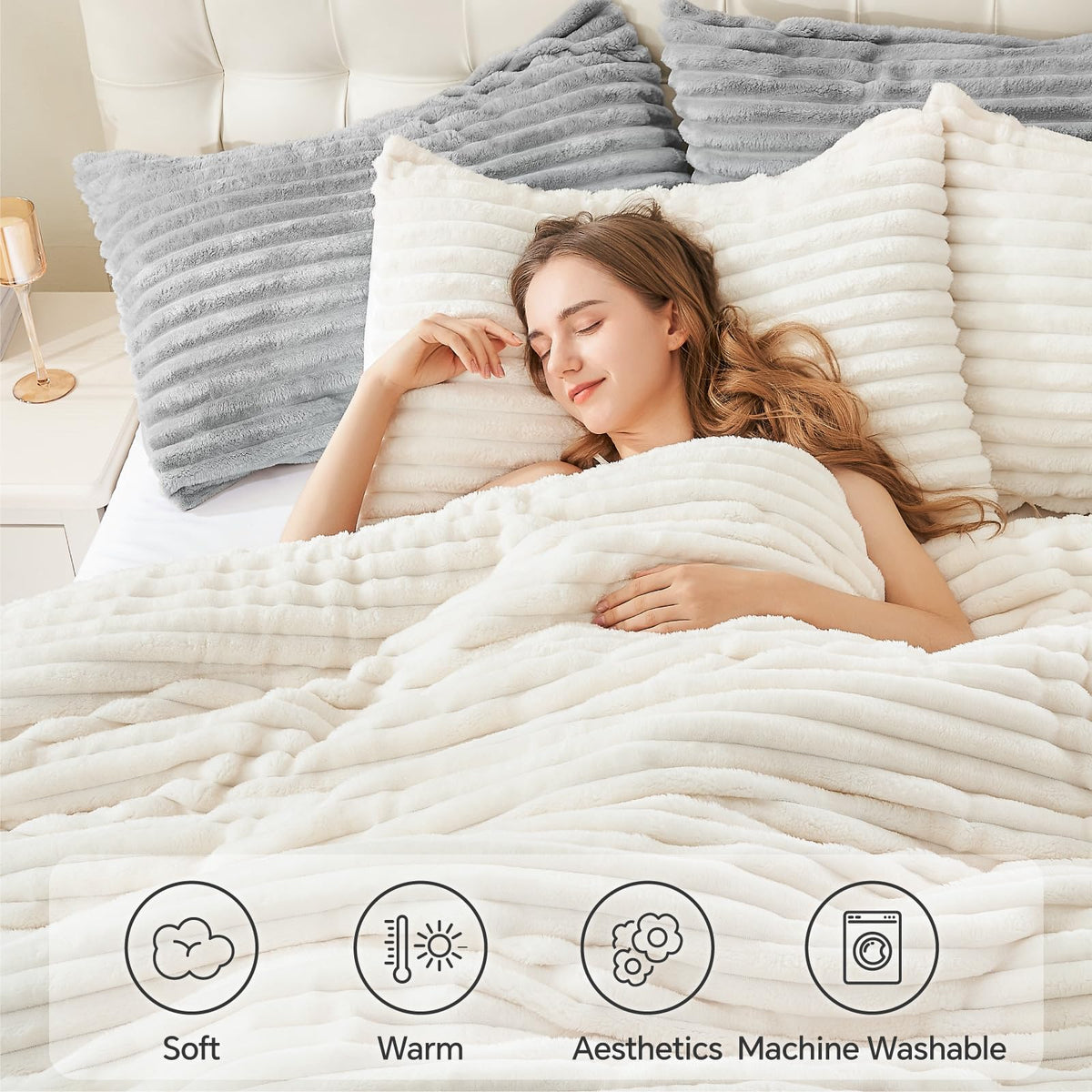 BEDELITE Fleece King Comforter Set, Soft Fluffy Bedding Set, White 🍁 All In One Marketplace Canada