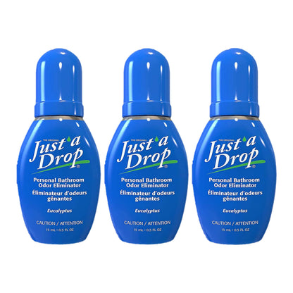 Just a Drop Before You Go Pocket Toilet Drops, Travel Size, Original Eucalyptus, 15 ml, Up to 200 Uses per Bottle, On-The-Go Bathroom Odour Deodorizer with Essential Oils, 3 Pack 🍁 All In One Marketplace Canada