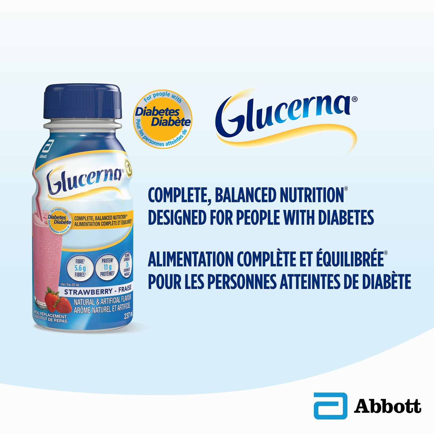 Glucerna Diabetes-Specific Meal Replacement Shakes, Strawberry Flavor, 6-Pack (237 mL Each)
