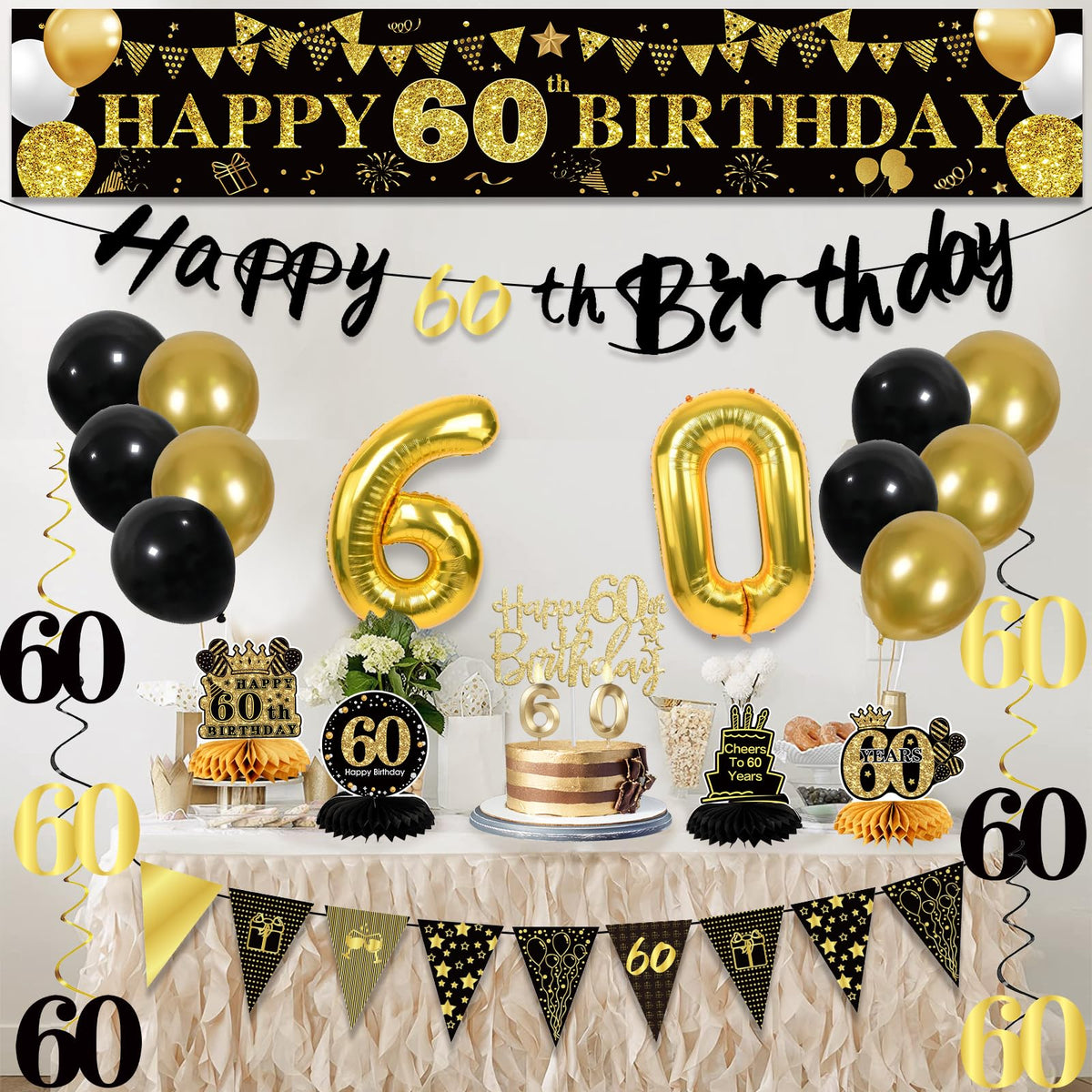 60th Birthday Decorations for Men, Black Gold 60th Party Decoration Set 🍁 All In One Marketplace Canada