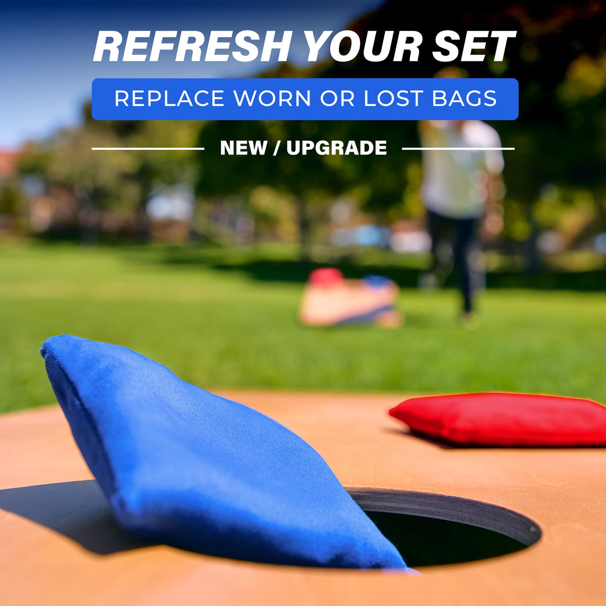GoSports Official Regulation Cornhole Bean Bags Set of 8 - All Weather - Classic Red and Blue