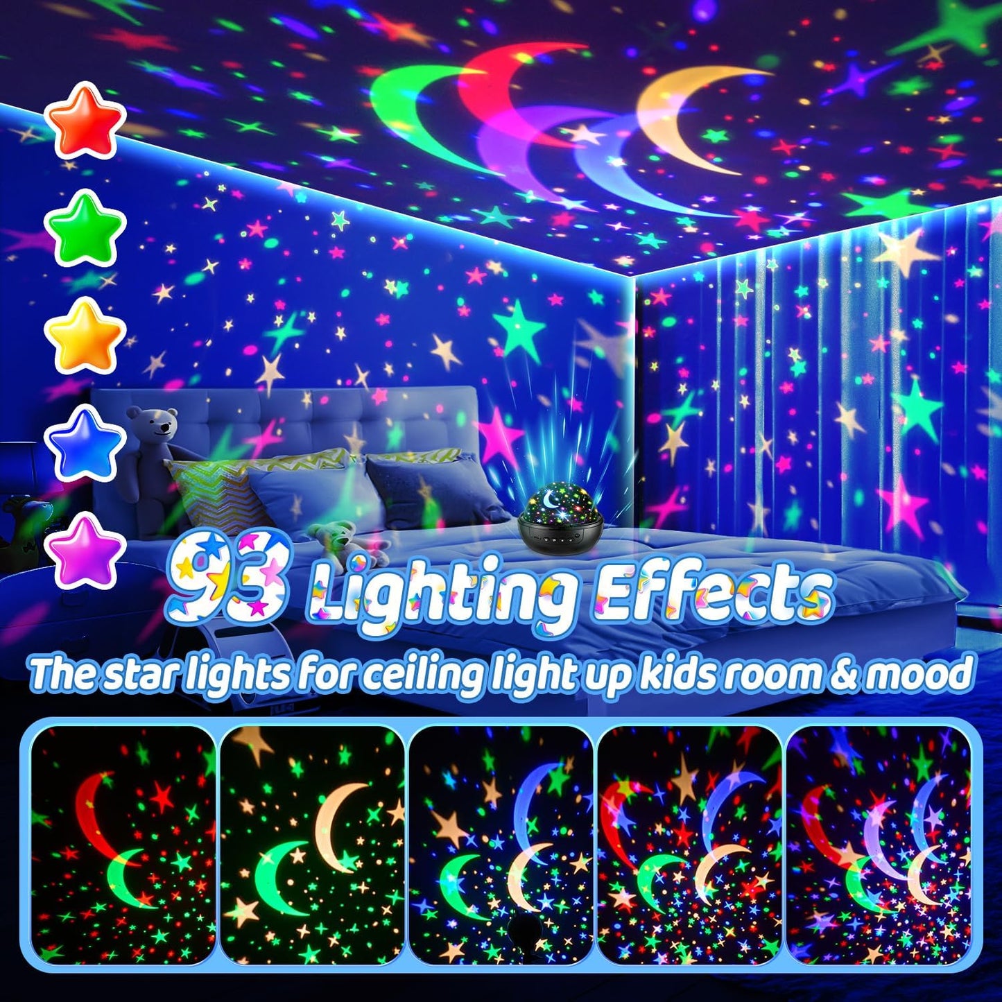 PIKOY Night Light for Kids,93 Lighting+3 Films Star Projector Night Light, Dimmable Remote Star Lights, 360° Sensory Projector Nightlight Glow in the Dark Stars, Toddler 3 Year Old Boy Toys for 3-5