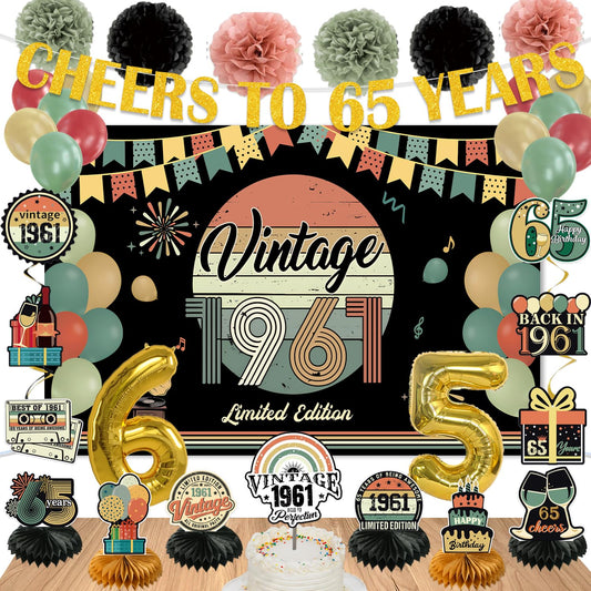 Vintage 47Pcs 65th Birthday Decorations for Men & Women, Pre-Assembled Set. 🍁 All In One Marketplace Canada