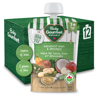 Baby Gourmet Organic Baby Food Puree Coconut, Kiwi & Spinach, 128ml (12 Pack) Baby Gourmet