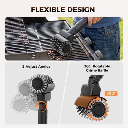 Leebein Electric Grill Brush for Outdoor, 2026 New BBQ Grill Cleaner with 3 Heads, 3-Speed & Angle Adjust Cordless Rotary Grill Brush, 150 Mins Runtime Grill Cleaning Brush for Barbecue Grates