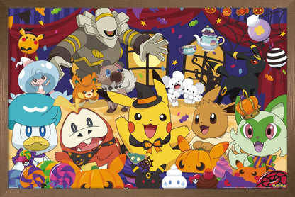 Pokémon: Halloween Party- Group Wall Poster, 22.4L" x 14.7W", Bronze Framed Version