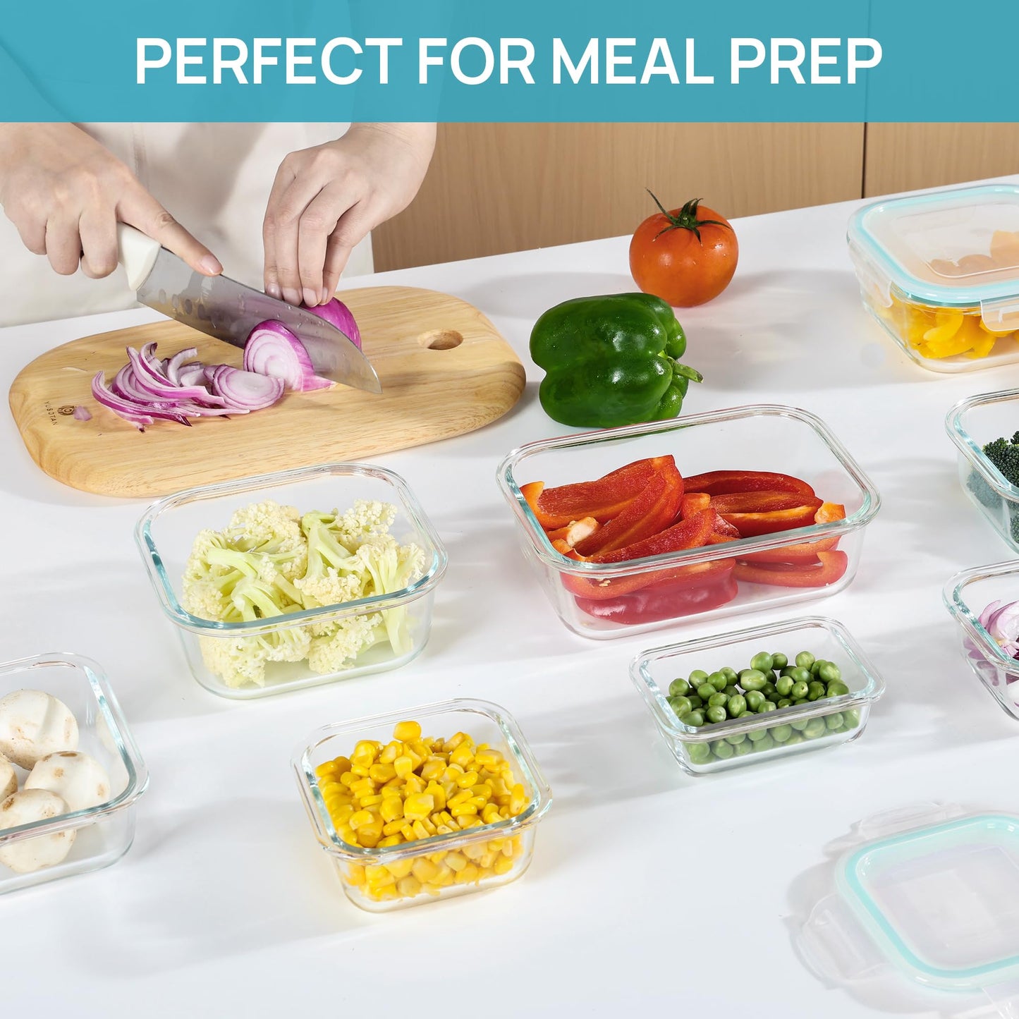 Vtopmart 8 Pack Glass Container Food Storage, Meal Prep Containers with Airtight Lids for Leftover, On-the-go, Safe for Microwave, Oven, Freezer and Dishwasher, Grey