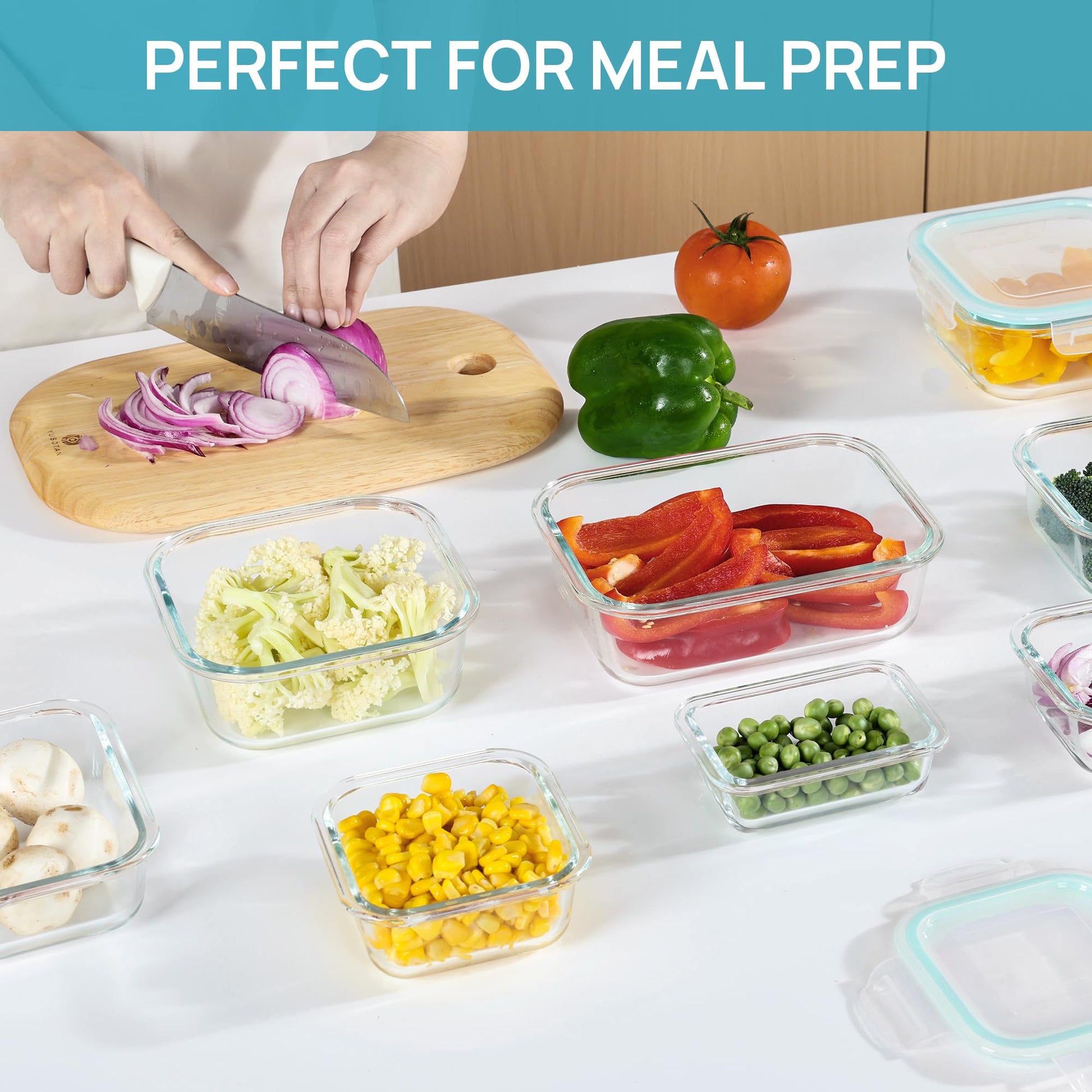 Vtopmart 8 Pack Glass Container Food Storage, Meal Prep Containers with Airtight Lids for Leftover, On-the-go, Safe for Microwave, Oven, Freezer and Dishwasher, Grey