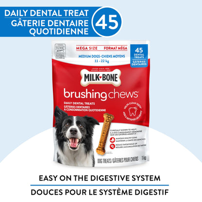 Milk-Bone Brushing Chews Dental Dog Treats, Chicken Flavour Dental Chew, Helps Clean Teeth and Reduce Bad Breath, For Medium Dogs, 45 Treats (Pack of 1)