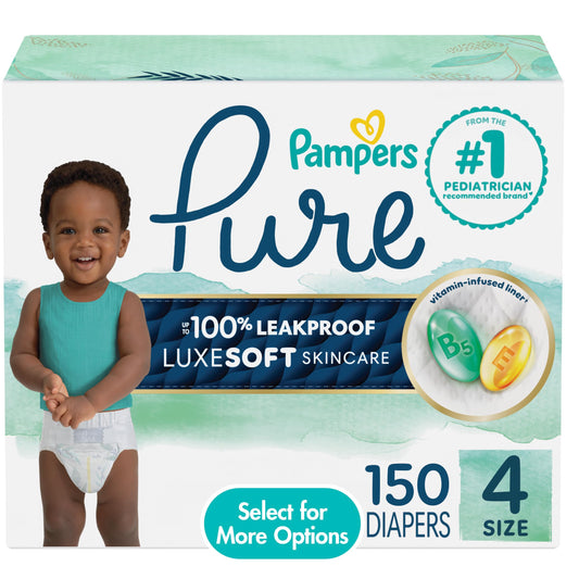 Pampers Pure Baby Diapers, Size 4 (22-37 lbs), 150, Up to 100% Leakproof, Premium Hypoallergenic Soft Diapers 🍁 All In One Marketplace Canada