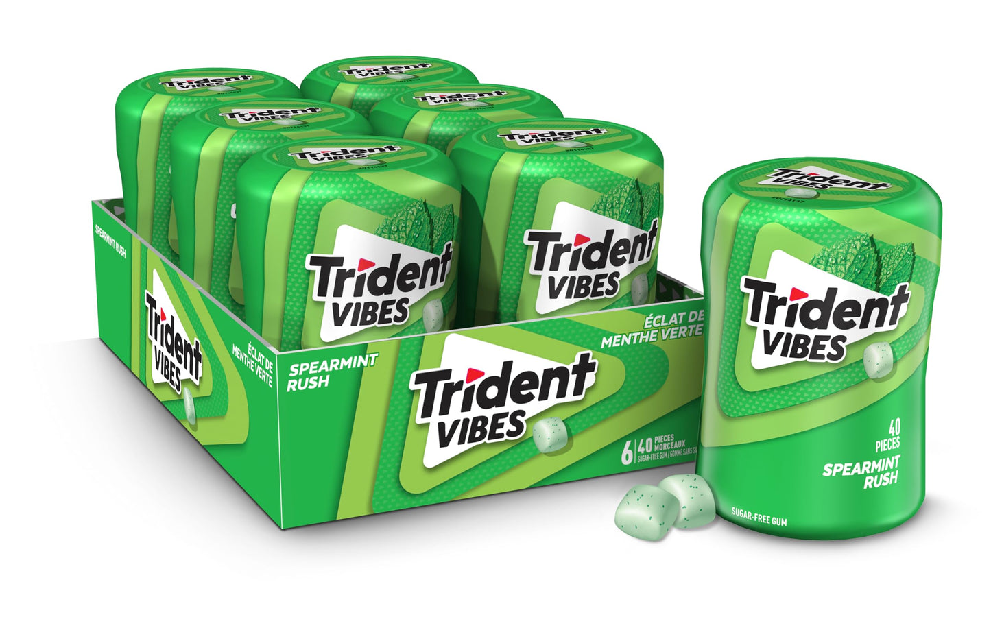 Trident Vibes Spearmint Rush Sugar-Free Gum - 6 Bottle Pack (240 Pieces)