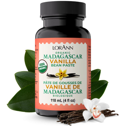 LorAnn Organic Madagascar Vanilla Bean Paste 4oz – Pure Madagascar Bourbon Vanilla with Real Seeds for Baking & Desserts – Vegan & Kosher