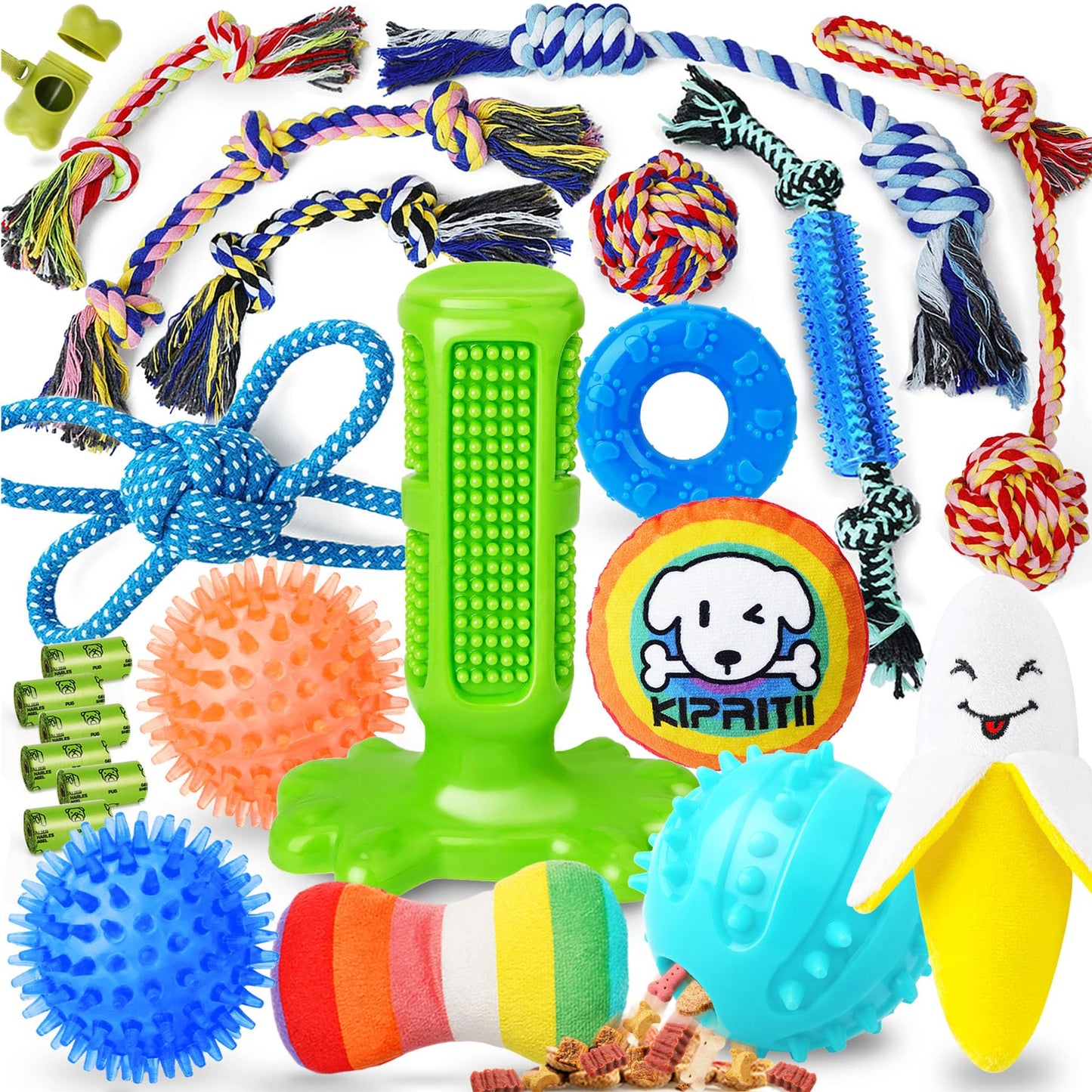 KIPRITII Dog Toys for Puppy Teething - 23 Pack Puppy Teething Toys for Boredom, Pet Dog Toothbrush Dog Toys with Rope Toys, Dog Treat Ball and More Squeaky Toy for Puppies and Small Dogs - Available at All In One Marketplace Canada
