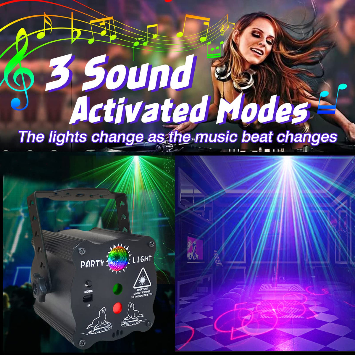 DJ Disco Light, Stage Party Lights, Rechargeable Laser Light Sound Activated RGB Led Flash Strobe Projector with Remote Control for Christmas Karaoke Pub KTV Bar Birthday Wedding 🍁 All In One Marketplace Canada