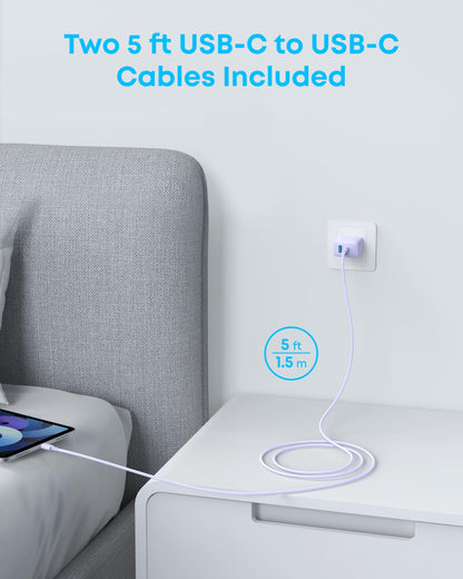 Anker iPhone 16 Charger, 2-Pack 20W Fast USB C Charger Block, for iPhone 16/16 Pro Max/15 Series/iPad Pro and More (Purple, 2 Pack & 2 Cable)