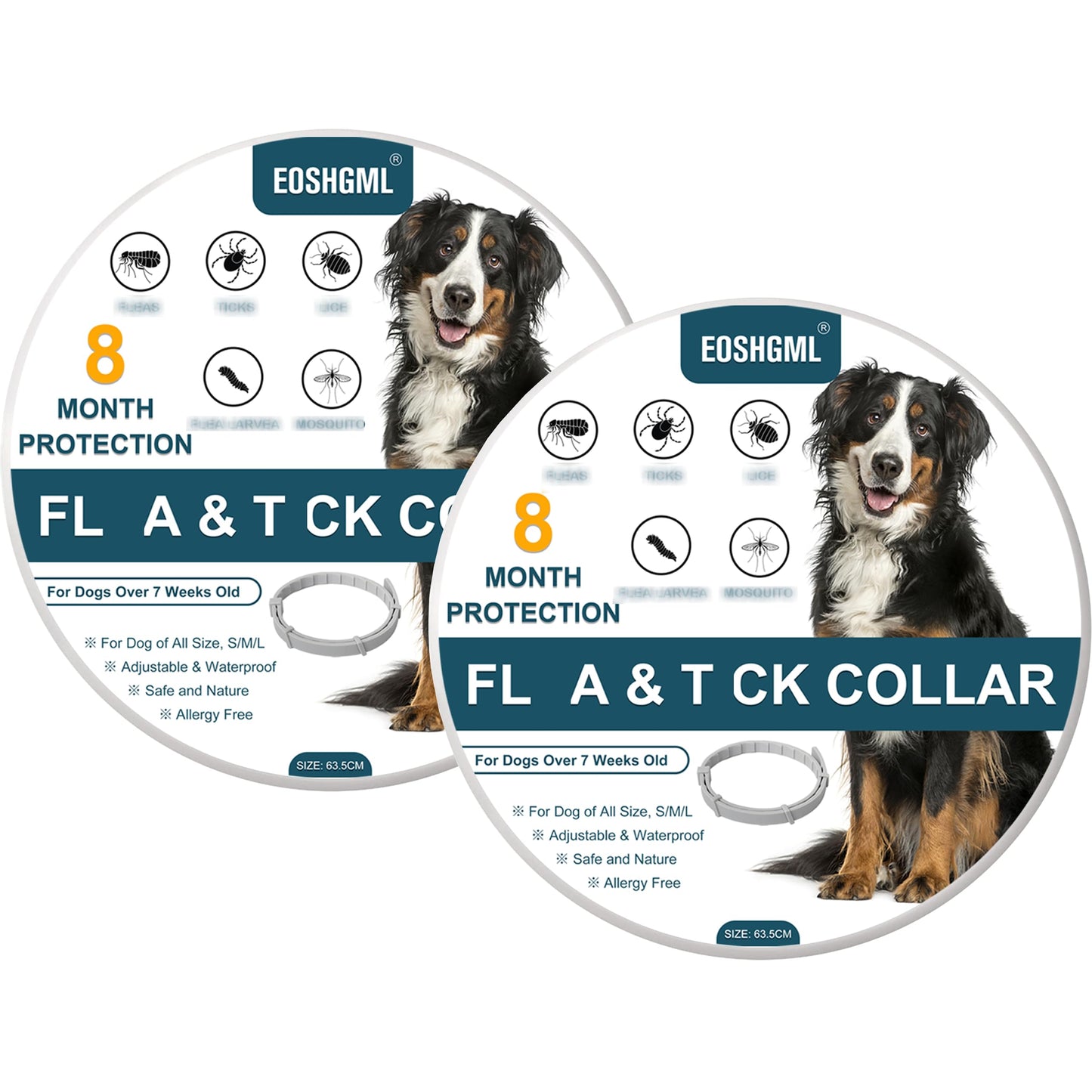 2 Pack Adjustable Collars for Dog, Prevention for 16 Months, Waterproof, 63.5cm for Small, Medium and Large Dogs, Over 7 Weeks Old Use - Available at All In One Marketplace Canada
