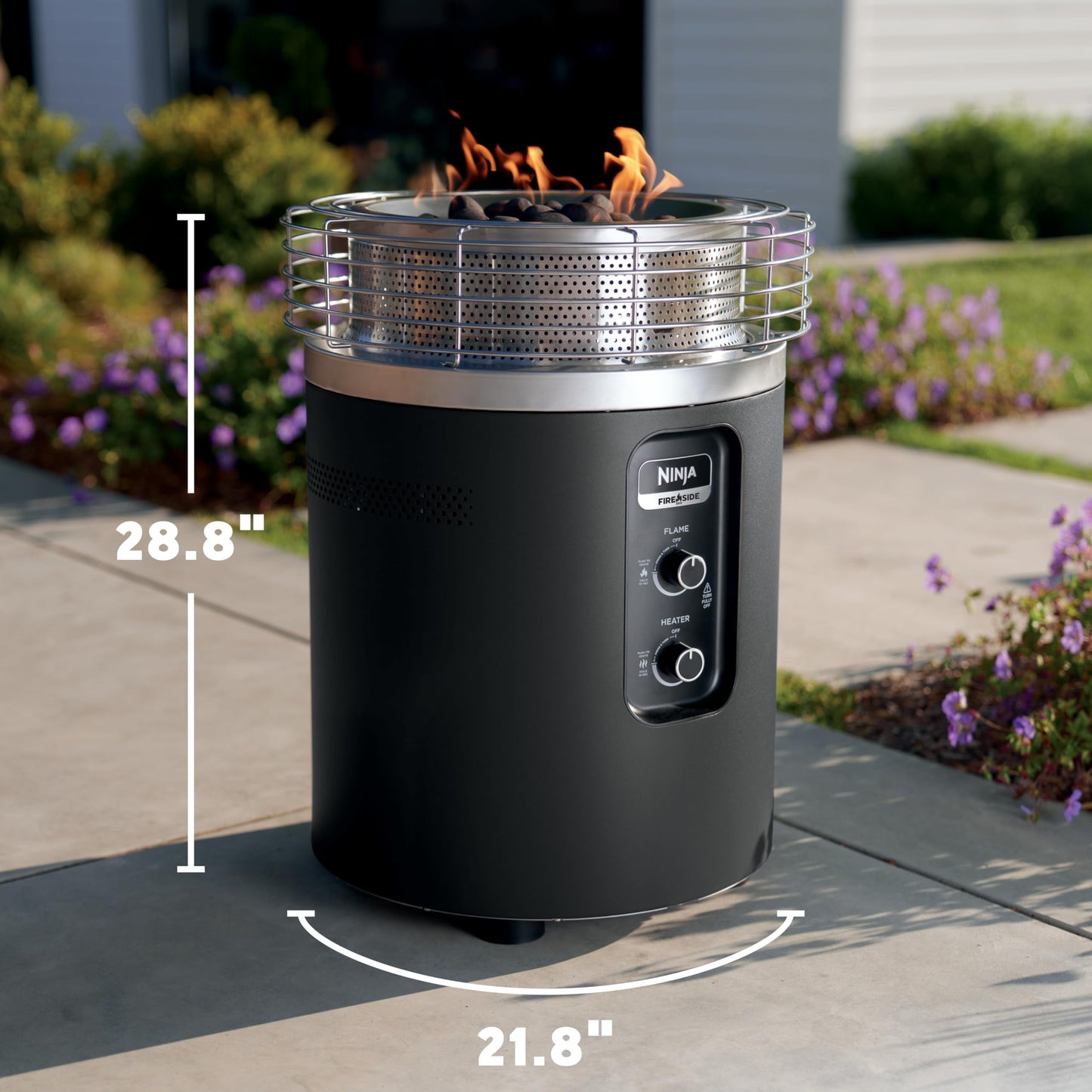 Ninja Fireside360 Smokeless Outdoor Fire Pit & Patio Heater – 3 Modes (Flame, Heat, Both), 80,000 BTUs, Propane Powered, Weather-Resistant, Hassle-Free Dial Control, OF101C (Canadian Version) - Available at All In One Marketplace Canada