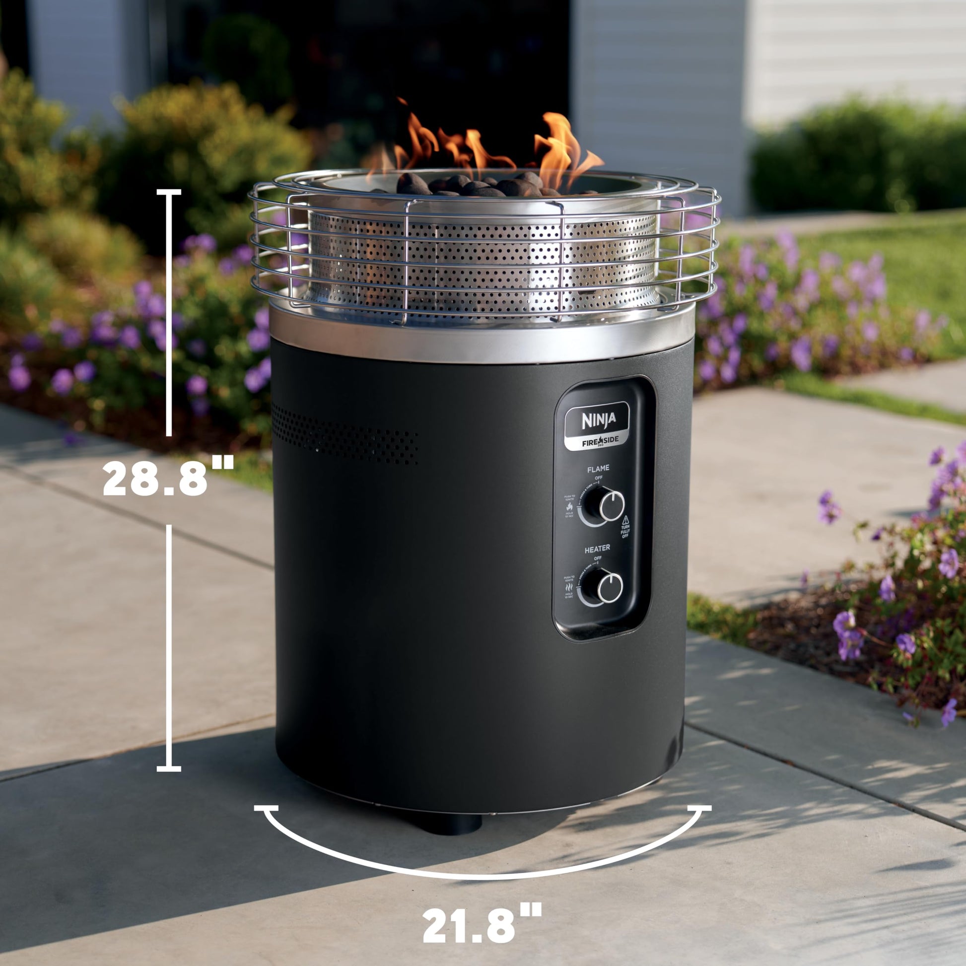 Ninja Fireside360 Smokeless Outdoor Fire Pit & Patio Heater – 3 Modes (Flame, Heat, Both), 80,000 BTUs, Propane Powered, Weather-Resistant, Hassle-Free Dial Control, OF101C (Canadian Version) - Available at All In One Marketplace Canada