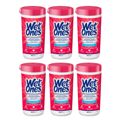 Wet Ones Antibacterial Fresh Scent Hand Wipes| Travel |Hand Sanitizer Wipes, Travel Essentials, 40‑Count Canisters, Pack of 6 Wet Ones