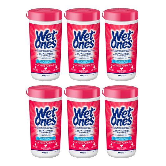 Wet Ones Antibacterial Fresh Scent Hand Wipes| Travel |Hand Sanitizer Wipes, Travel Essentials, 40‑Count Canisters, Pack of 6 Wet Ones