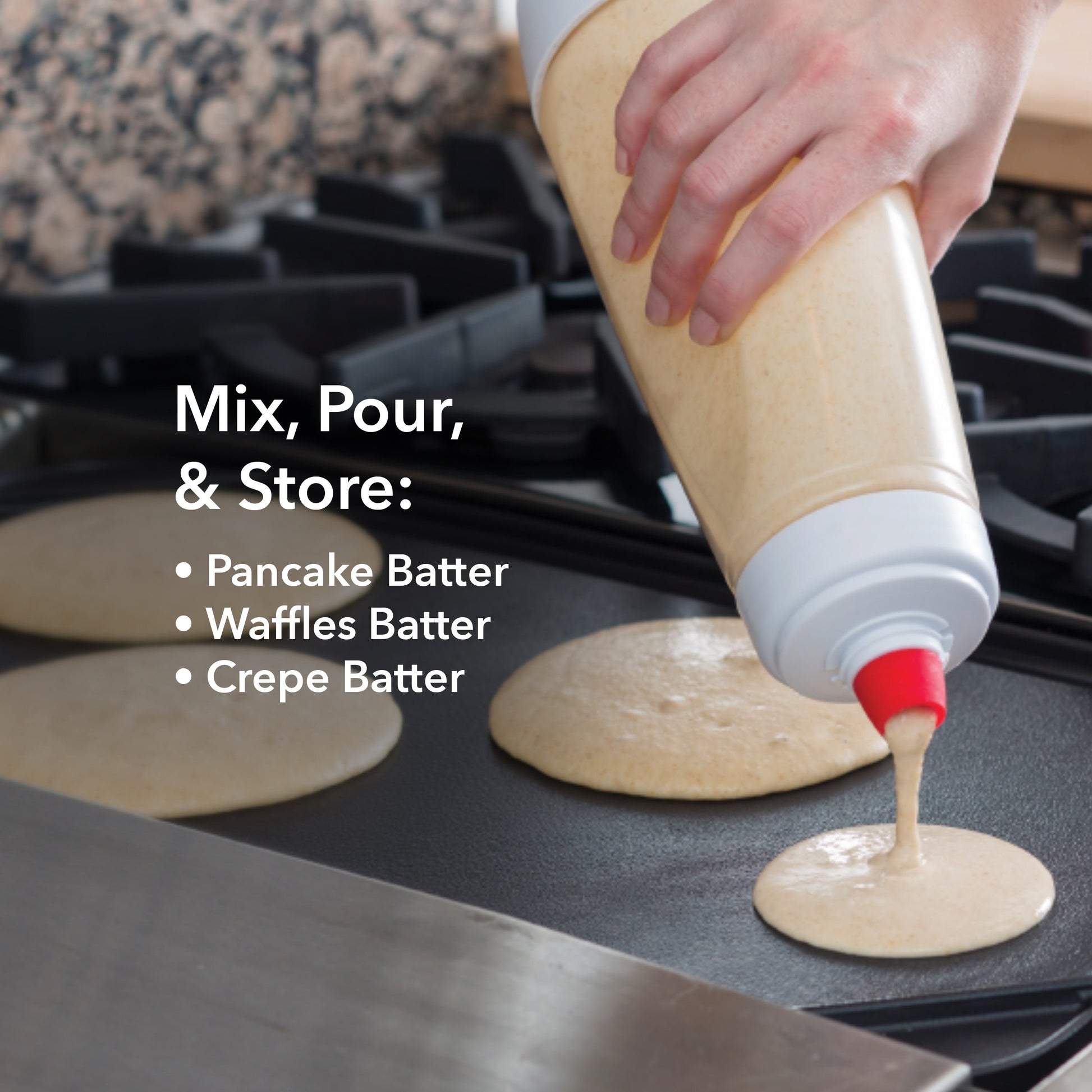 Whiskware Pancake Bottle, Batter Dispenser and Mixer with BlenderBall Wire Whisk, Durable, No-Mess, BPA Free, Dishwasher Safe, Mint Whiskware