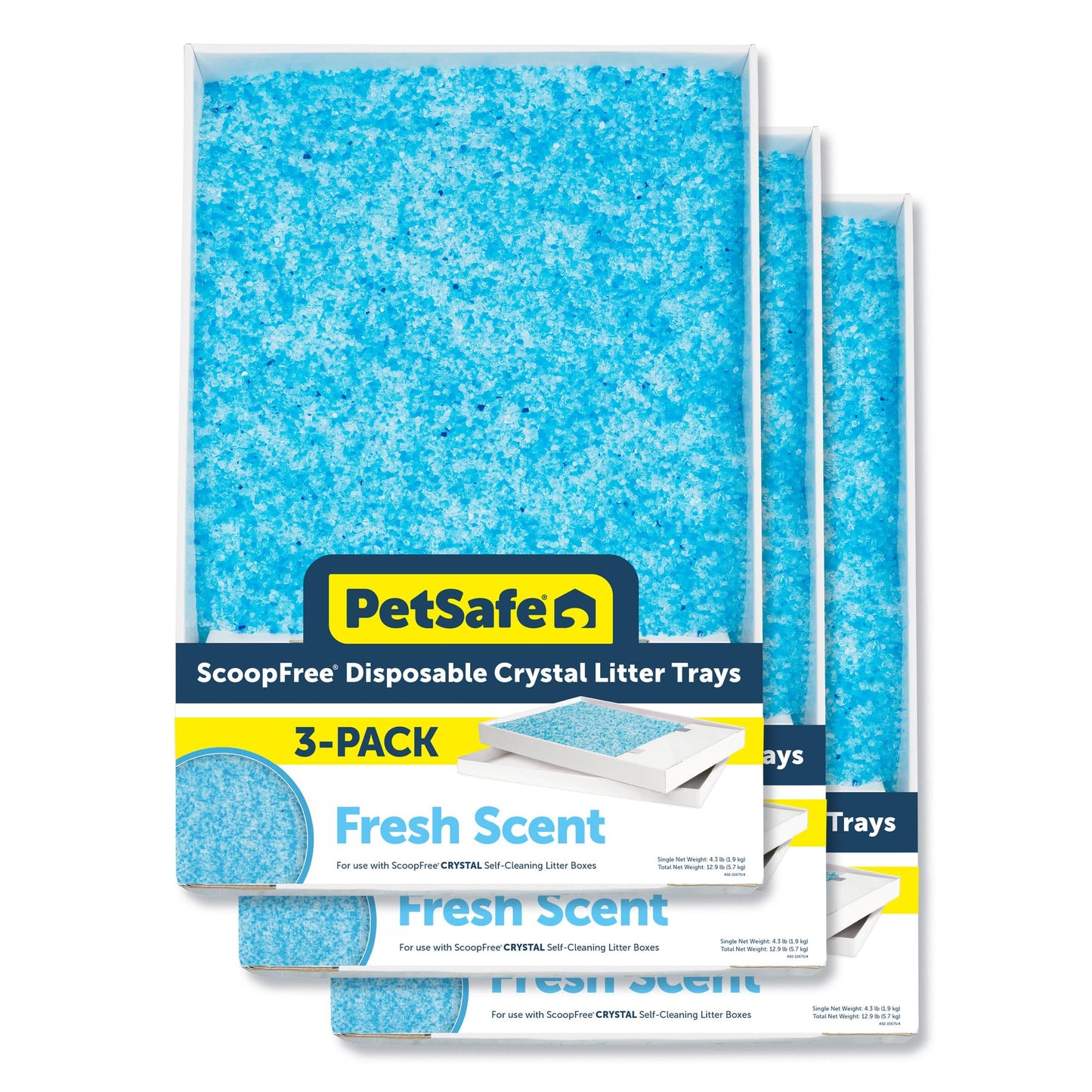 PetSafe ScoopFree Self-Cleaning Cat Litter Box Tray Refills with Premium Blue Non-Clumping Crystals, 3-Pack