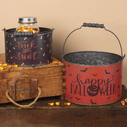 Seaux en métal Halloween Primitives by Kathy, lot de 2, Trick or Treat, Happy Halloween