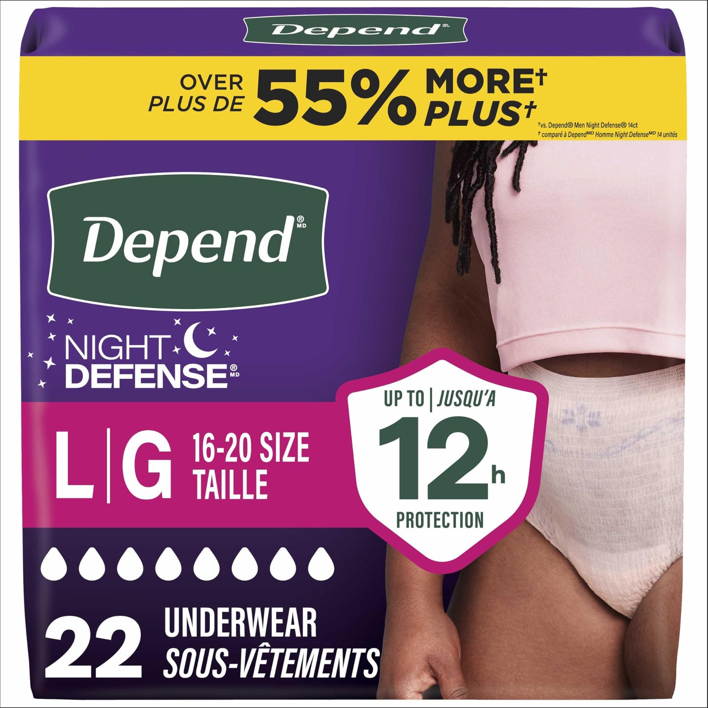 Depend Adult Incontinence Underwear, Overnight, Large, Blush, 22 Count 🍁 All In One Marketplace Canada