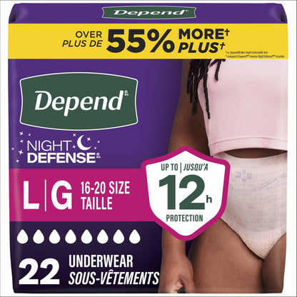 Depend Adult Incontinence Underwear, Overnight, Large, Blush, 22 Count 🍁 All In One Marketplace Canada