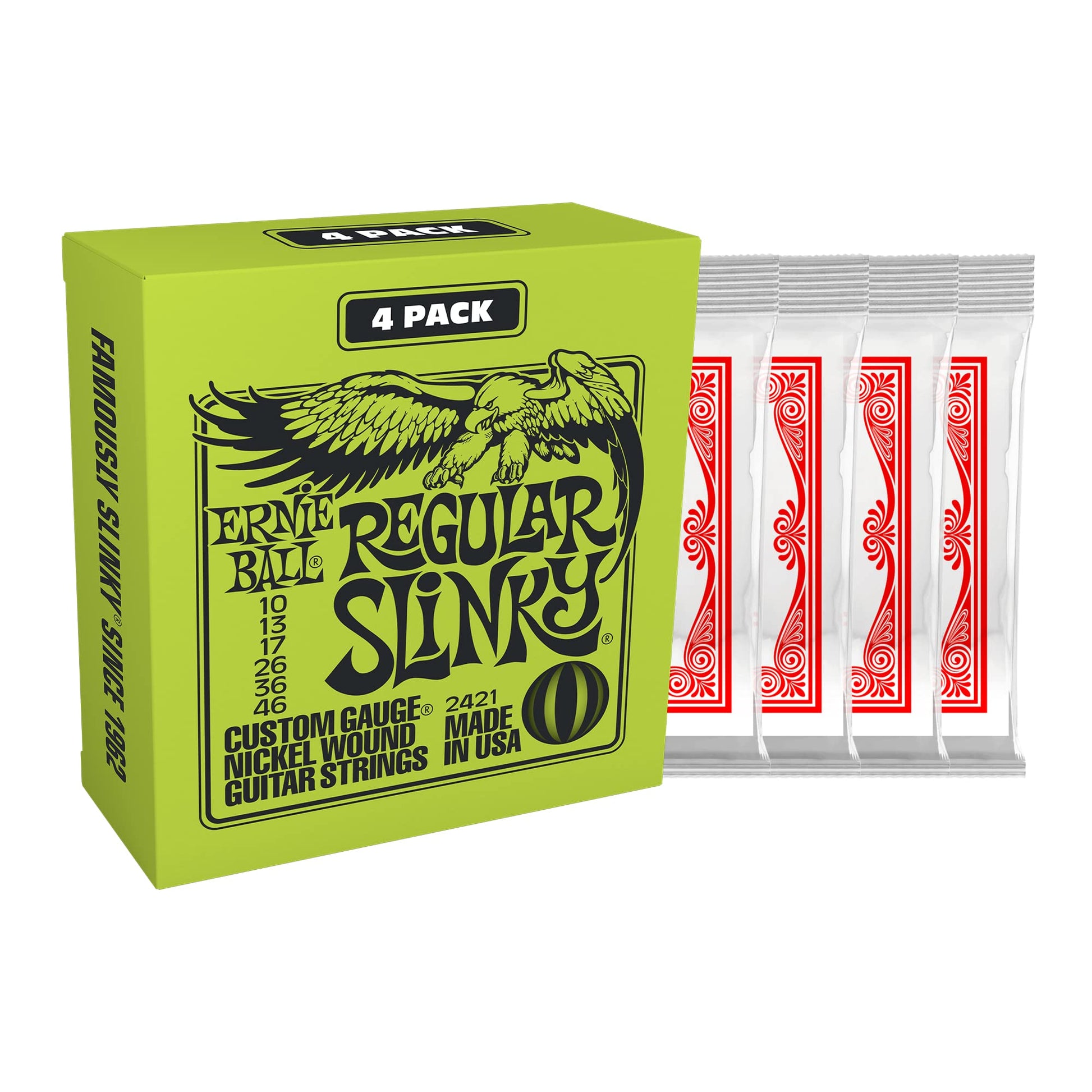 Ernie Ball Regular Slinky Nickel Wound Electric Guitar Strings 4 Pack - 10-46 Gauge (P02421)