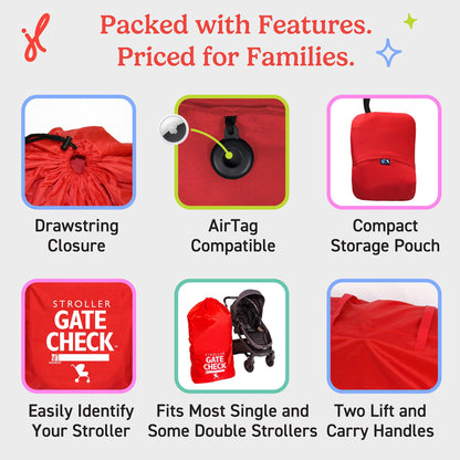 J. L. Childress Gate Check Air Travel Bag for Standard and Double Strollers, Red J.L. Childress