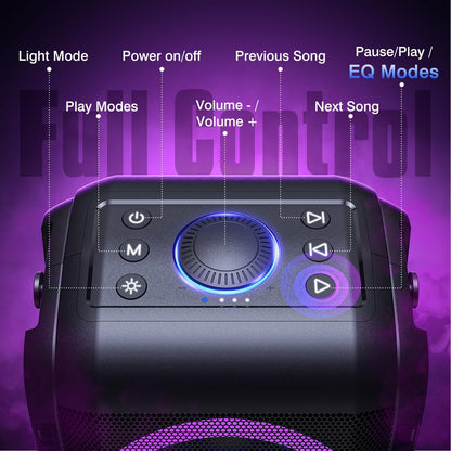 W-KING Bluetooth Speaker Loud, 180W Peak Party Portable Outdoor Haut Parleur Speaker Wireless Boom Box/4 Drivers(2 * 4.04’’ Woofer)-80W Deep Bass Tube, Huge 115dB Sound, Lights/IPX5/EQ/24H/USB/TF/AUX