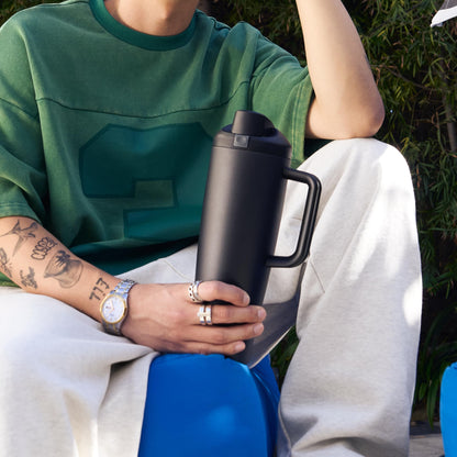 Owala FreeSip Tumbler Insulated Stainless Steel Water Bottle with Built-in Straw and Side Handle, for Travel, Work, School, and Sports, 40oz, BPA Free, Leak Proof, Foggy Tide Owala