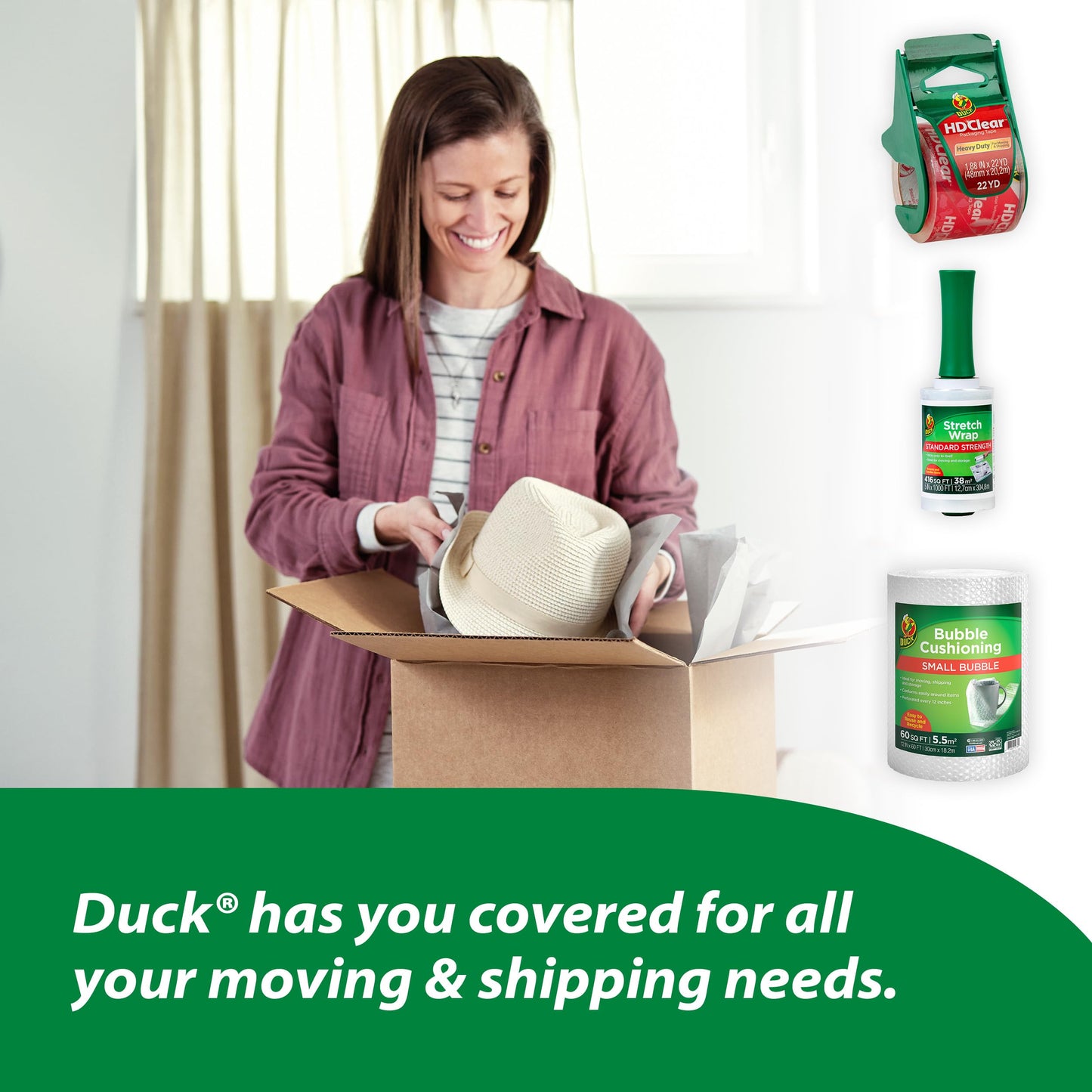 Duck Brand HD Clear High Performance Packaging Tape, 1.88-Inch x 54.6-Yard, Crystal Clear, 6-Pack (441962) Duck