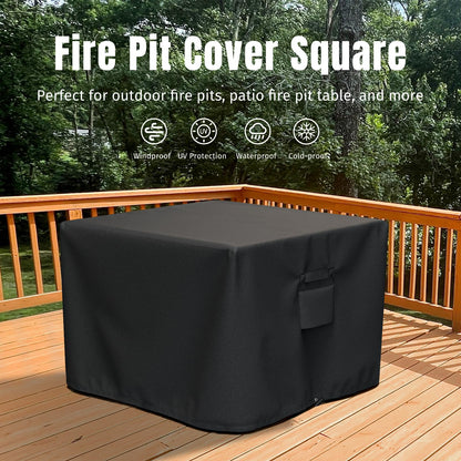 SHINESTAR Fire Pit Cover Square 32" x 32" x 24" - 600D Heavy Duty Waterproof & Windproof Outdoor Firepit Table Cover with Double Drawstrings for 28-32 Inch Square Fire Pits - Black SHINESTAR