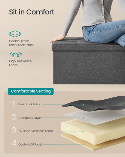 SONGMICS 110 cm Folding Storage Ottoman Bench, Padded Seat SONGMICS
