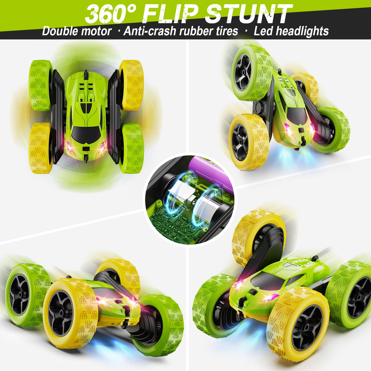 QUNREDA Remote Control Car, RC Car Toys for 6-12 Year Old Boys, Off Road RC Stunt Car 4WD 360° Rotating Remote Control Car for Kids, Boys Girls Gifts for Birthday, Christmas Yellow&Green 🍁 All In One Marketplace Canada