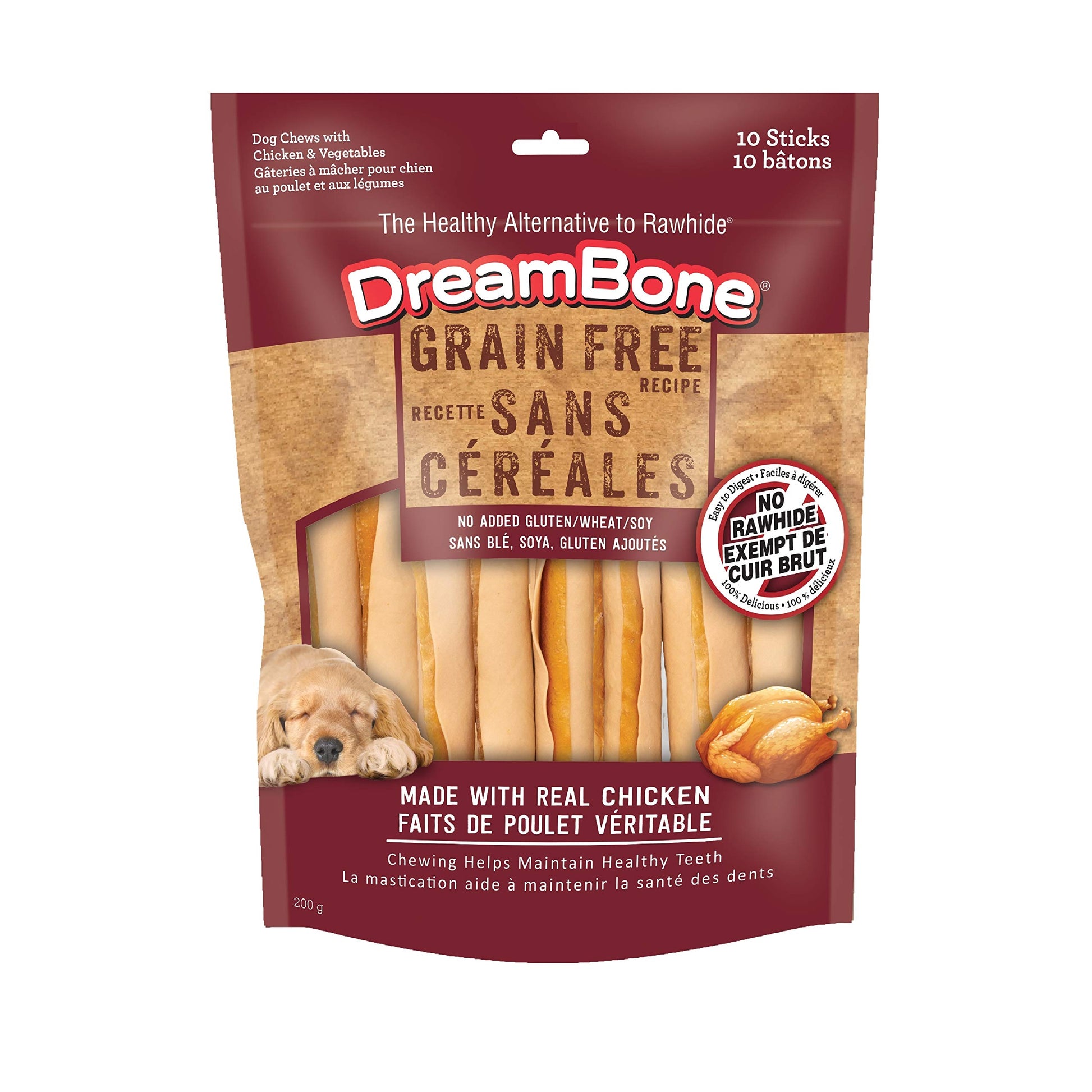 DreamBone Grain Free Recipe Stick Dog Chews, 10 Count, Made with Real Chicken, Rawhide-Free, for All Dogs