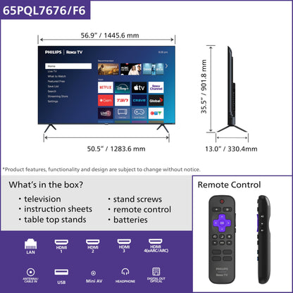 Philips 65PQL7676/F6 7600 Series 65-Inch 4K UHD QLED Roku TV