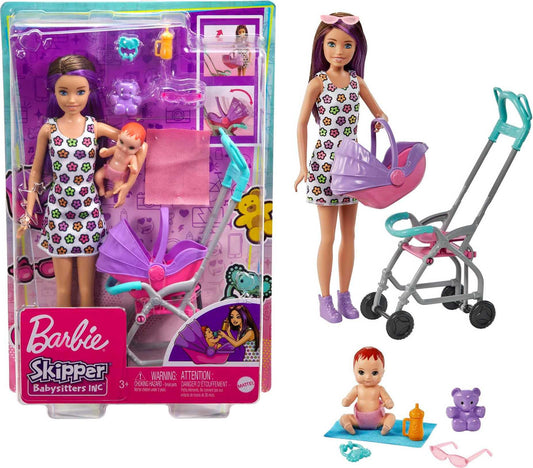 Barbie Skipper Babysitters, Inc. Playset with Skipper Babysitter Doll (Brunette), Stroller, Baby Doll & 5 Accessories, Toy for 3 Year Olds & Up - Available at All In One Marketplace Canada