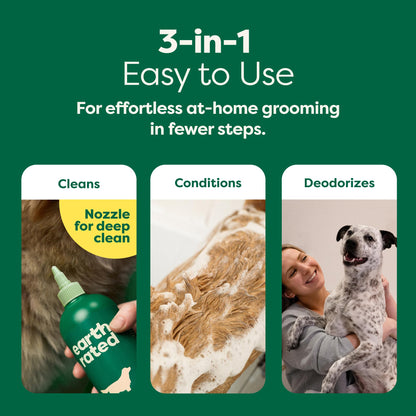 Earth Rated (A Canadian Company), 3-in-1 Deshedding Dog Shampoo and Conditioner, Deodorizing Oatmeal Shampoos for Dogs and Puppies, Great for Smelly Pets, White Tea and Basil Scent, 473 ml