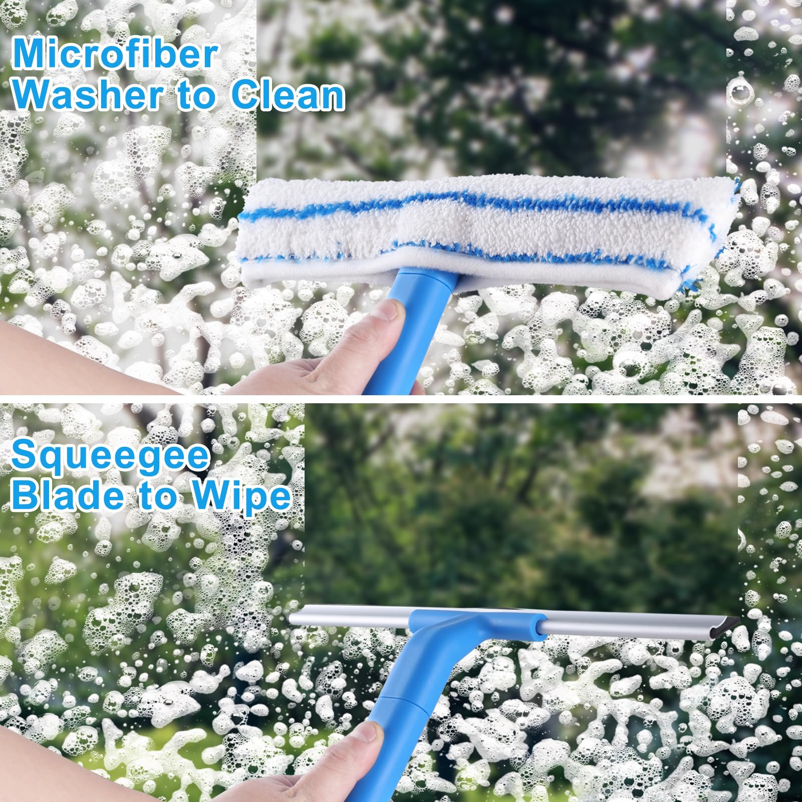 Mitclear Window Cleaner with Long Handle(57IN), Glass Cleaning Tools with Silicone Squeegee & Microfiber Scrubber, Window Cleaning Kit for Shower Glass Mirror Door Car - Available at All In One Marketplace Canada