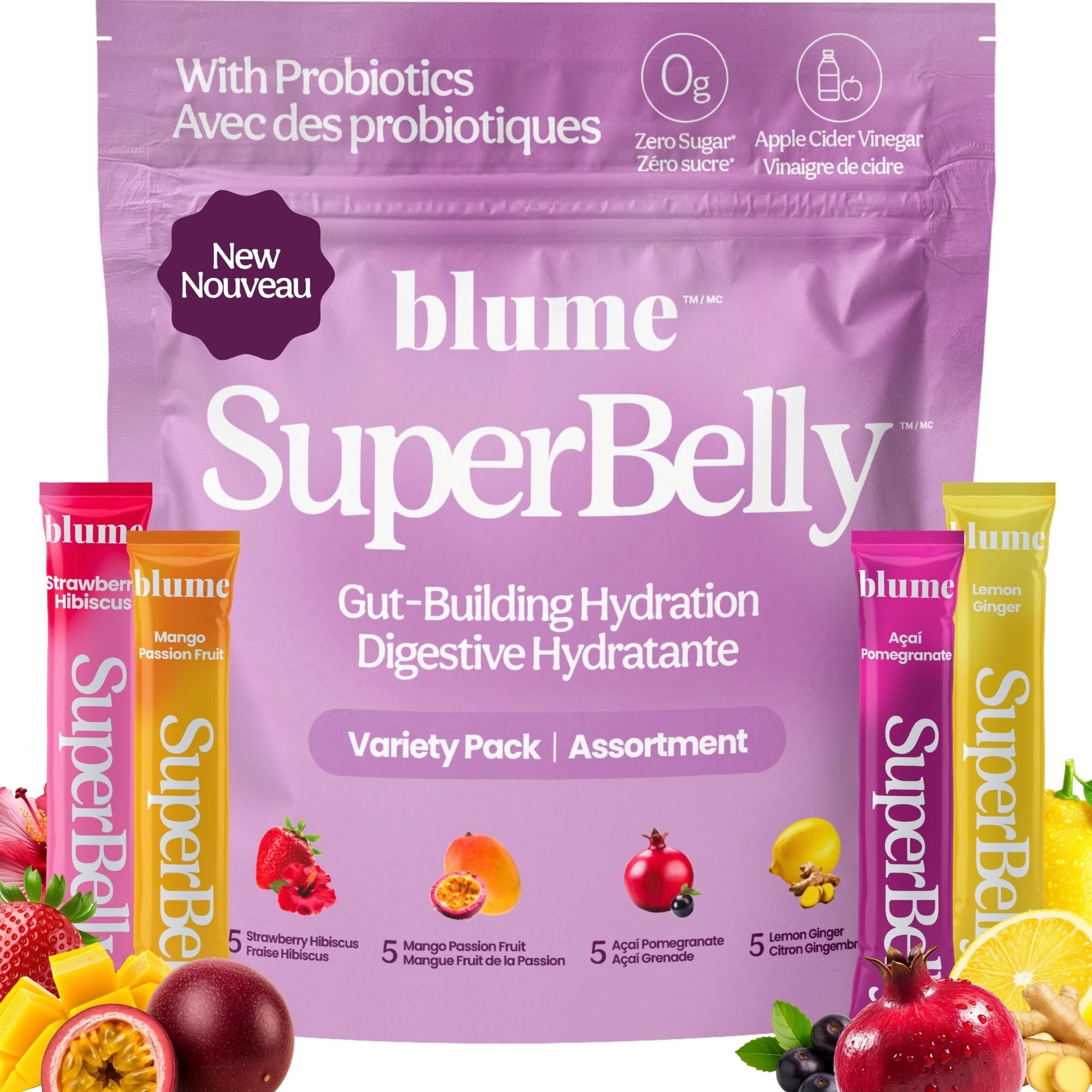 Blume SuperBelly Gut Health & Hydration Drink Mix – 20 Packets, Sugar-Free, Probiotics & Electrolytes