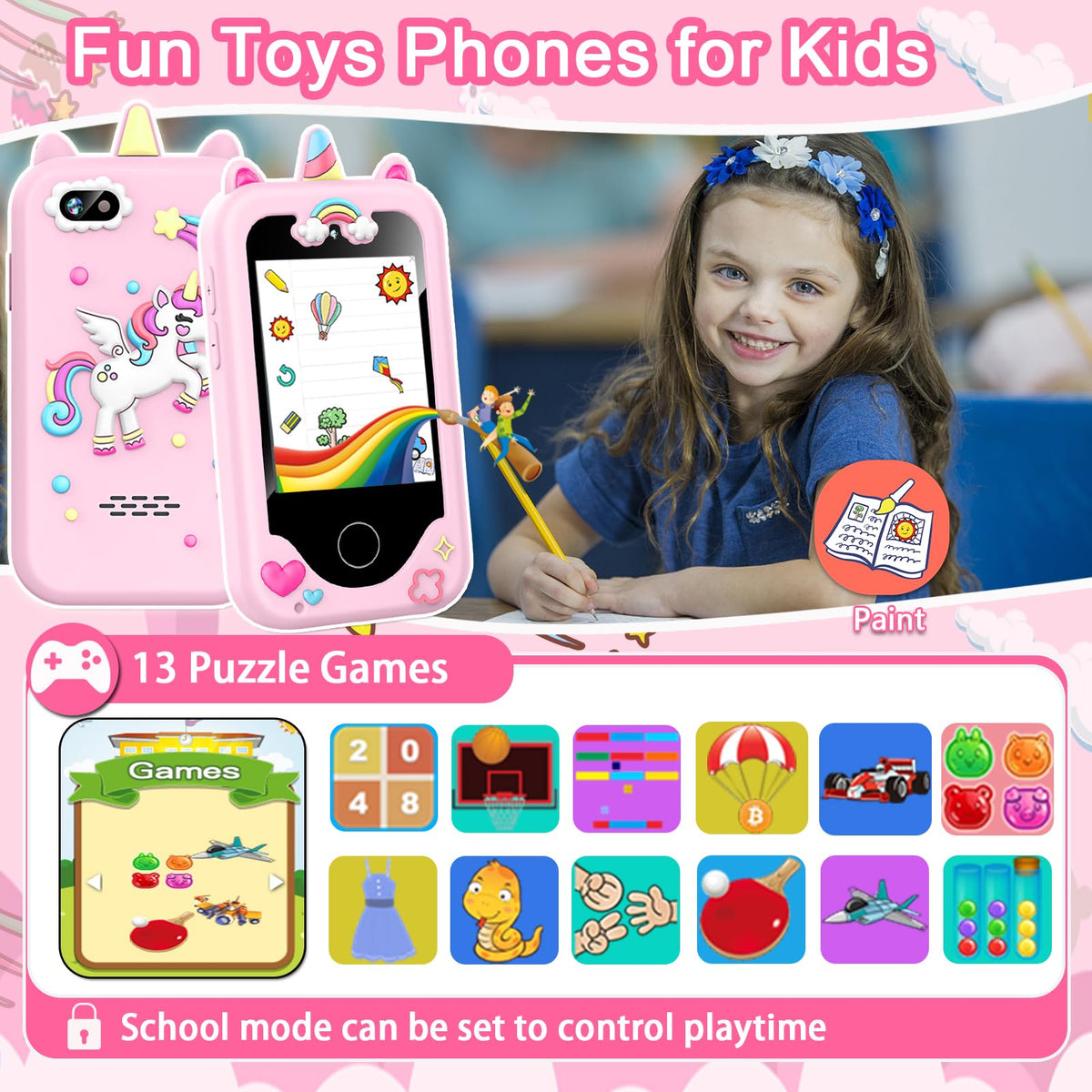 Kids Smart Phone for Girls Toys, Gifts for 3-10 Year Old Girls Boys Pink 🍁 All In One Marketplace Canada