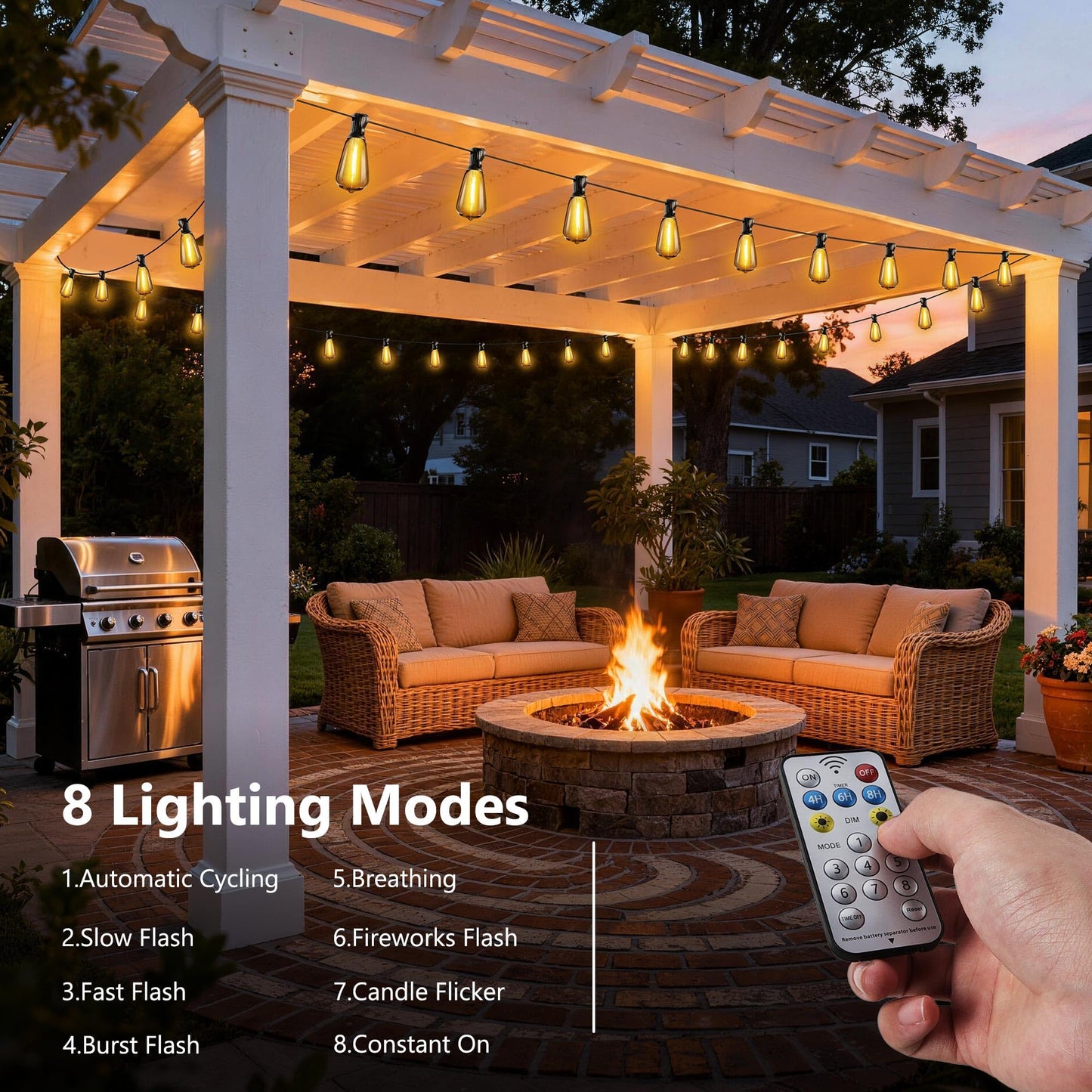 Lomotech Solar String Lights Outdoor Waterproof, 50FT 17+2 LED Shatterproof ST38 Bulbs, Solar String Lights with Remote & Timer, USB & Solar Powered Patio Lights for Outside Backyard Garden Porch - Available at All In One Marketplace Canada
