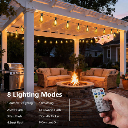 Lomotech Solar String Lights Outdoor Waterproof, 50FT 17+2 LED Shatterproof ST38 Bulbs, Solar String Lights with Remote & Timer, USB & Solar Powered Patio Lights for Outside Backyard Garden Porch - Available at All In One Marketplace Canada