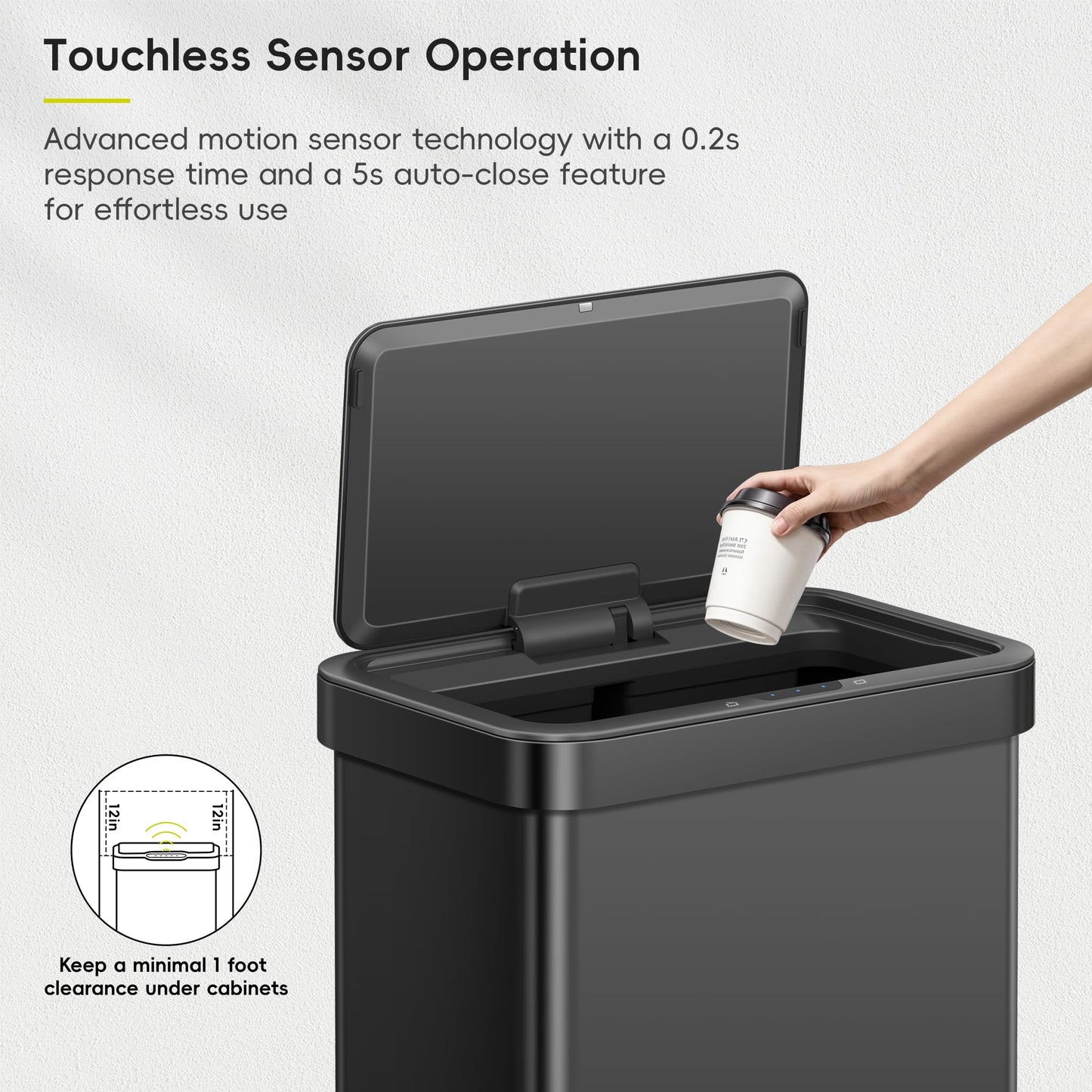 EKO Nova Sensor Trash Can, 21 Gallon/80 Liter Stainless Steel Rectangular Touchless Motion Sensor Trash Can, Matte Black 🍁 All In One Marketplace Canada