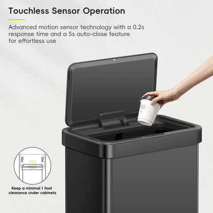 EKO Nova Sensor Trash Can, 21 Gallon/80 Liter Stainless Steel Rectangular Touchless Motion Sensor Trash Can, Matte Black 🍁 All In One Marketplace Canada